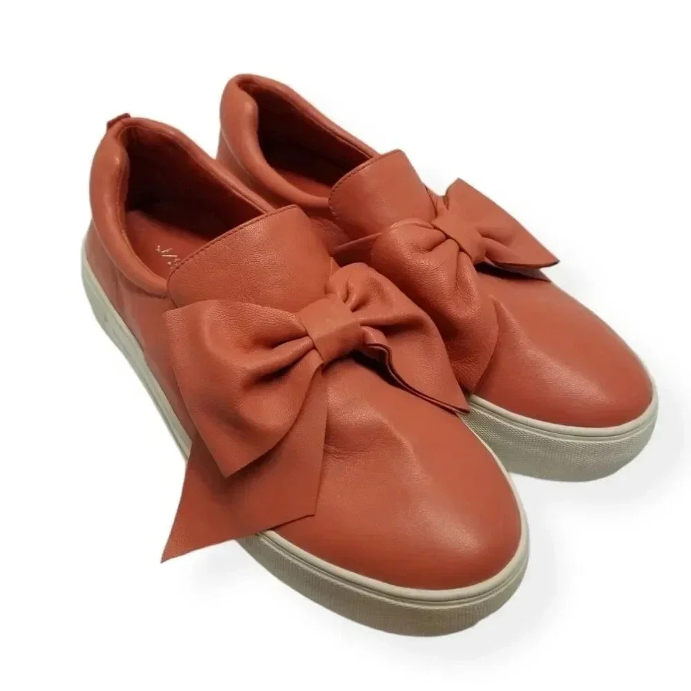 {J/SLIDES NYC} Beauty Bow Sneakersin Coral Pink Slip-on Loafers - Picture 2 of 15